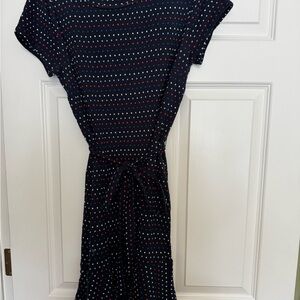 LOFT Navy and Red Polka Dot Midi Dress